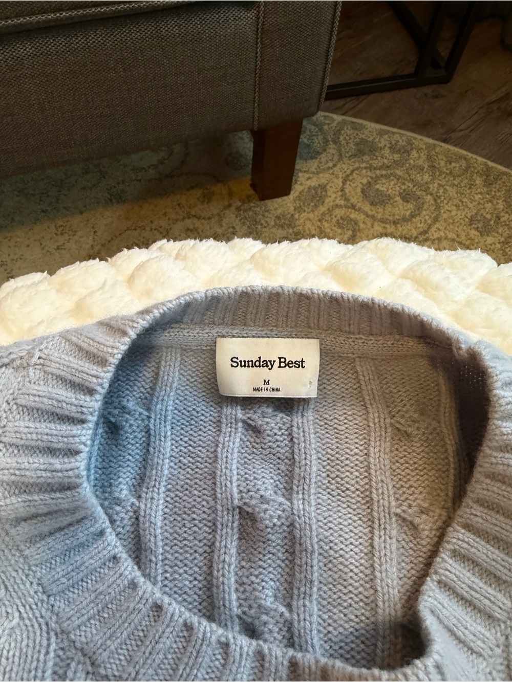 Aritzia Light Blue Cable Knit Cropped Crew Sweater - Picture 2 of 3